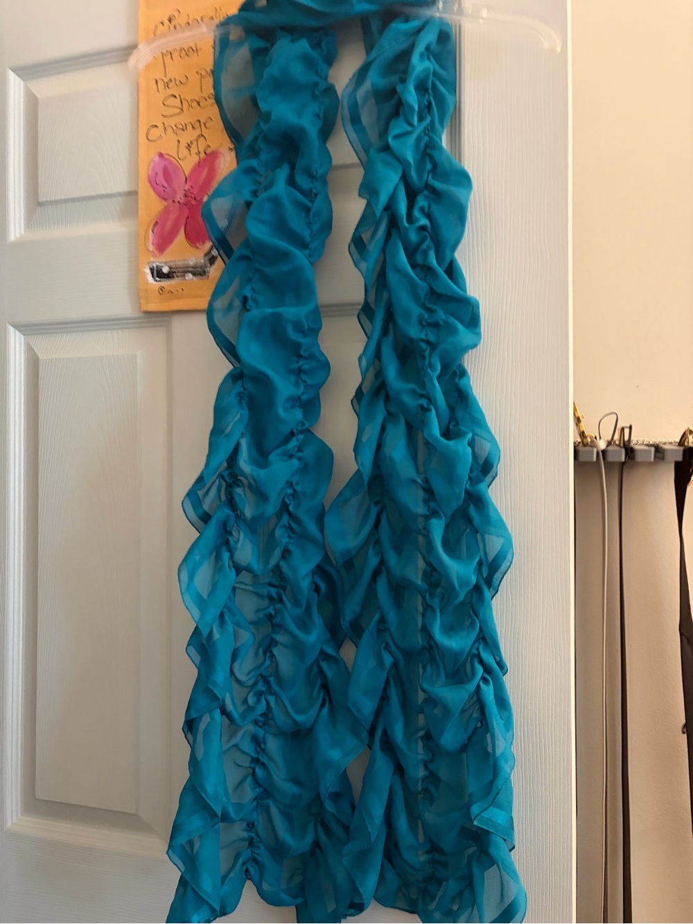 Turquoise Ruffled Chiffon Scarf - Picture 2 of 6